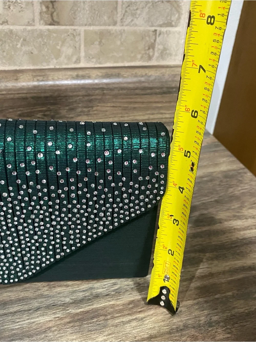 Dasein Emerald Green Rhinestone Envelope Clutch with Silver Chain